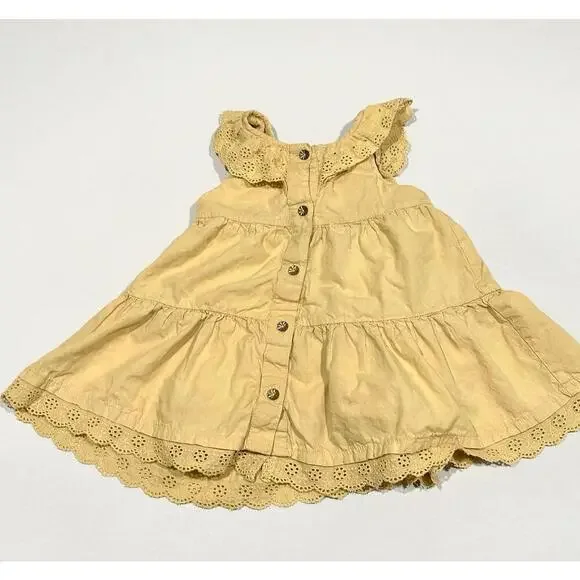 Artisan NY Girls Toddler Dress Lace Sleeveless Mustard Yellow White Bow Size 3T - Picture 4 of 6